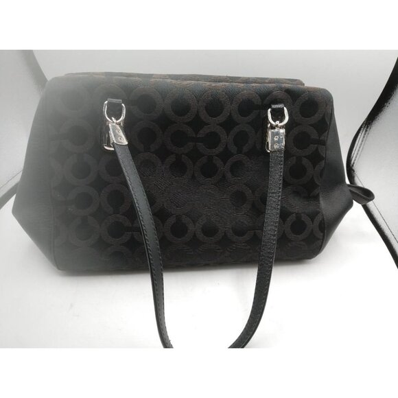 Coach Black Signature Jacquard & Leather Handbag With Silver-Tone Hardware & Tur - Picture 7 of 10